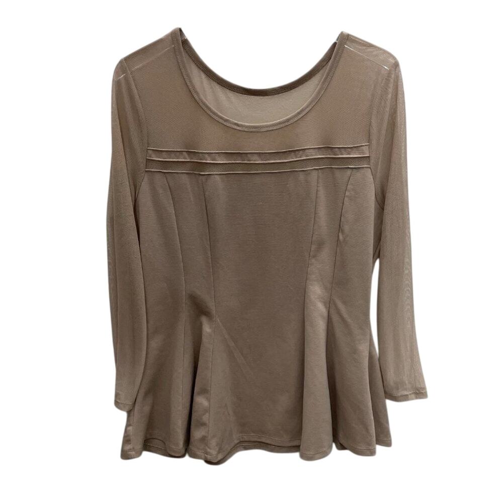 Tan Knit Long Sleeve Top With Mesh Bodice And Sleeves Size 3XL